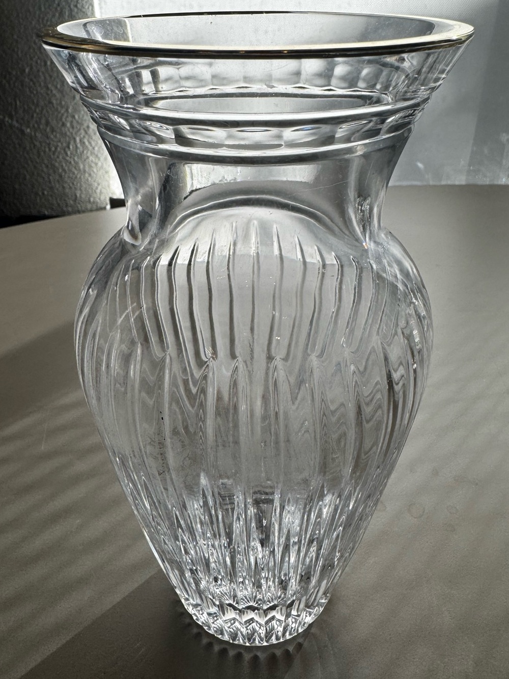 Marquis by Waterford Crystal Vase Gold Rim Optic Cut Flared Vintage